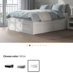 IKEA WHITE BRIMNES BED FRAME WITH STORAGE 