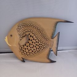 Coastal Hand Painted Wood  Sun Fish Wall Hanging 