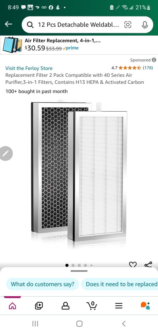 Replacement Filter 2 Pack Compatible with 40 Series Air Purifier,3-in-1 Filters, Contains H13 HEPA & Activated Carbon