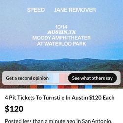 4 Pit Tix To Turnstile In Austin $120 Each