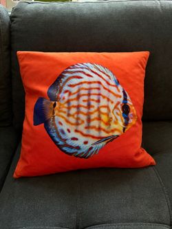 Orange Decorative Throw Pillow with Fish Print