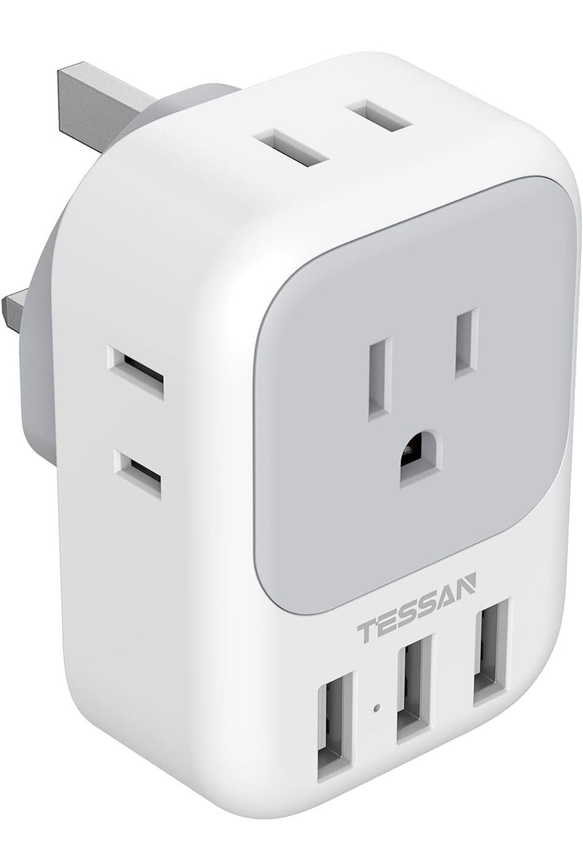 US to UK Plug Adapter, TESSAN Type G Travel Converter with 3 USB Gray