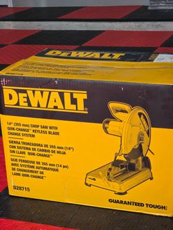 Brand New DEWALT Chop Saw: 14 in Blade Dia.,4,000 RPM Max. Blade Speed, 5 in Round Cut Capacity Ə O Deg-