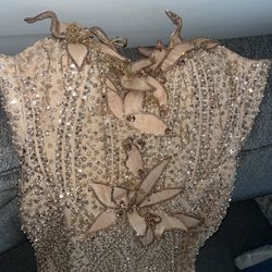 Glamorous Champagne Gold Beaded Gown – Handcrafted Elegance