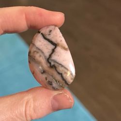 black lightning pattern Natural Peruvian Pink Opal cabochon