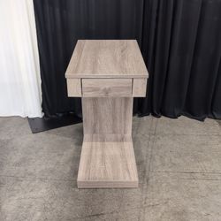Light Brown Wood-Look Tiered Nightstand with Drawer
