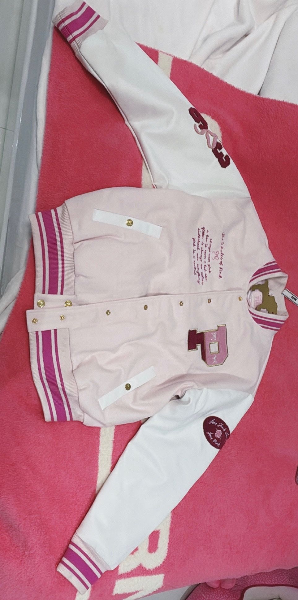 PINK x LoveShackFancy Reissued Boyfriend Varsity Jacket