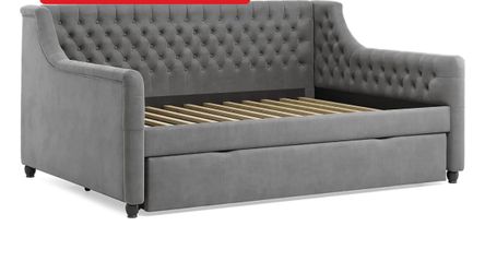 Gray Tufted Daybed with Trundle – Beautiful Condition