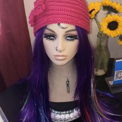 Hot Pink Rose Petal Crochet Beanie Hat