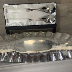 Serving Tray & Salad Server Set [Polished Metal ]