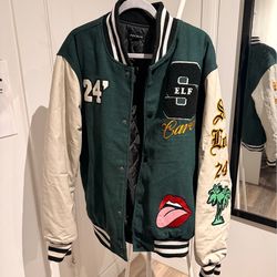 PacSun Varsity Jacket XL Green Cream Patches