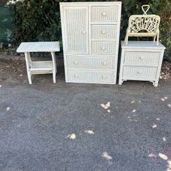 Henry Link Wicker White Rattan Cabinet Dresser Side Table Magazine Rack