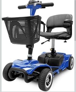 4 Wheel Mobility Scooter, Electric Power Mobile Wheelchair for Seniors Adult with Lights- Collapsible and Compact Duty Travel Scooter w/Basket Blue