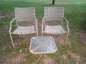 Two chairs and a table - metal chairs, table