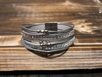 Silver Leather Bracelet