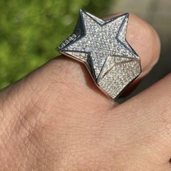 Solid 925 Silver Iced Out STAR Pinky RING MOISSANITE Pass Diamond Testerk