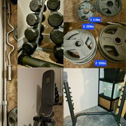 Home Gym Weight Set w/ Dumbbells, Weight Plates, Bench, Squat Rack, & Bars