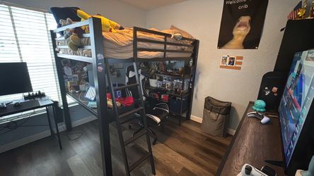 Kids Colefax Avenue Dark Gray Twin Loft Bed With Desk And Bookcase