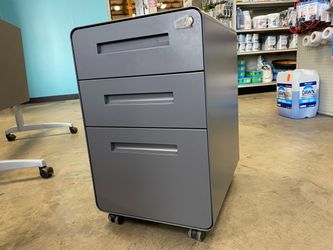 LAURA DAVIDSON Stockpile Curve Dark Grey 3 Drawer File Cabinet with Wheels and Key