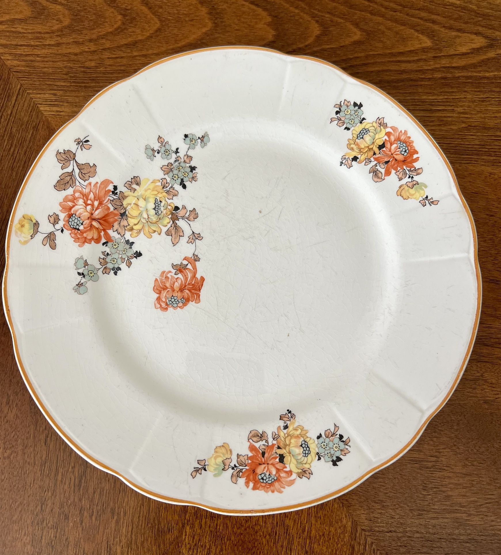 1 Vintage Flowered Design China Plate-K-T & K Ivory