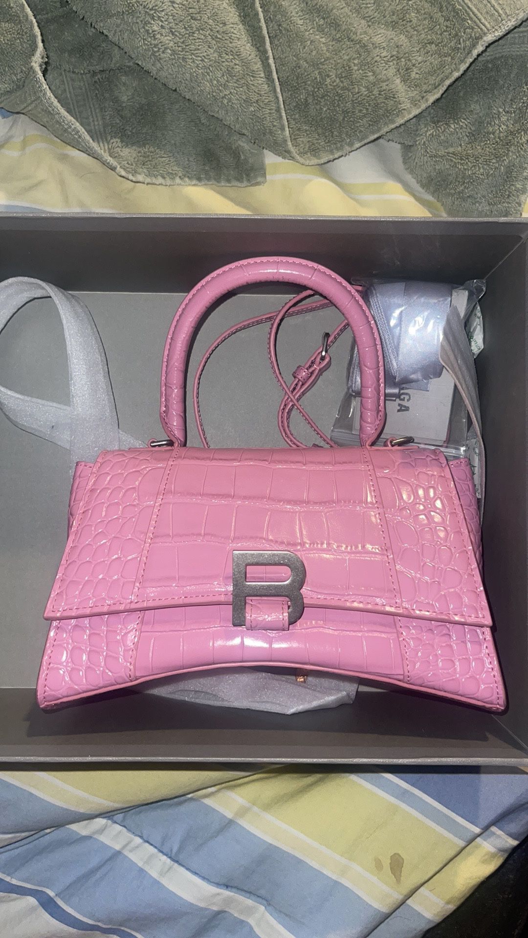 Balenciaga Hourglass Mock Croc Leather Mini Bag - Pink