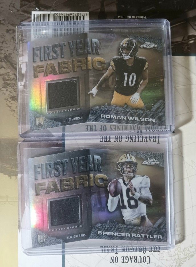 Very Nice Pair Of First Year Fabric Rookie Game Worn Jersey Cards MINT