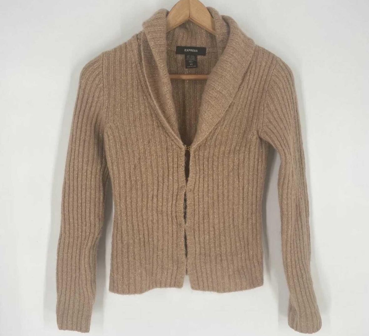 Express Women’s Brown Wool Blend Shawl Collar Cardigan Sweater Size XS