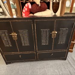Oriental Black Lacquer Console Cabinet