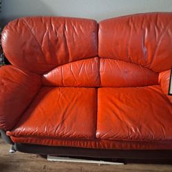 Red And BLACK LEATHER LOVESEAT