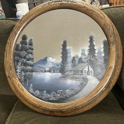 Vintage Original Oil Hand Painted Mirror By Bill Grubbs in Great Condition 