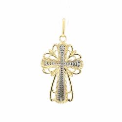 Men’s or Women’s 10k Two Toned White Yellow Gold Ornate Filigree Cross Pendant 1.25” Inch GP3133435