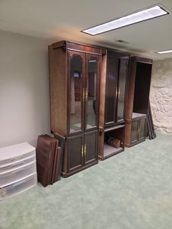 Solid Oak Cabinet, Book Shelf, And Cupboard