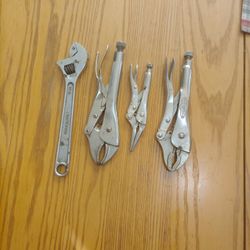3 Pressure Pliers 1 Vice Grip 1 Needle Nose Crescent 1 Craftsman  And 10" Adjustable Wrench 