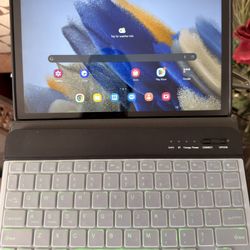 Samsung Galaxy Tablet A8 32GB Pink Gold with RGB Wireless Keyboard and Crane Metal Laptop Stand