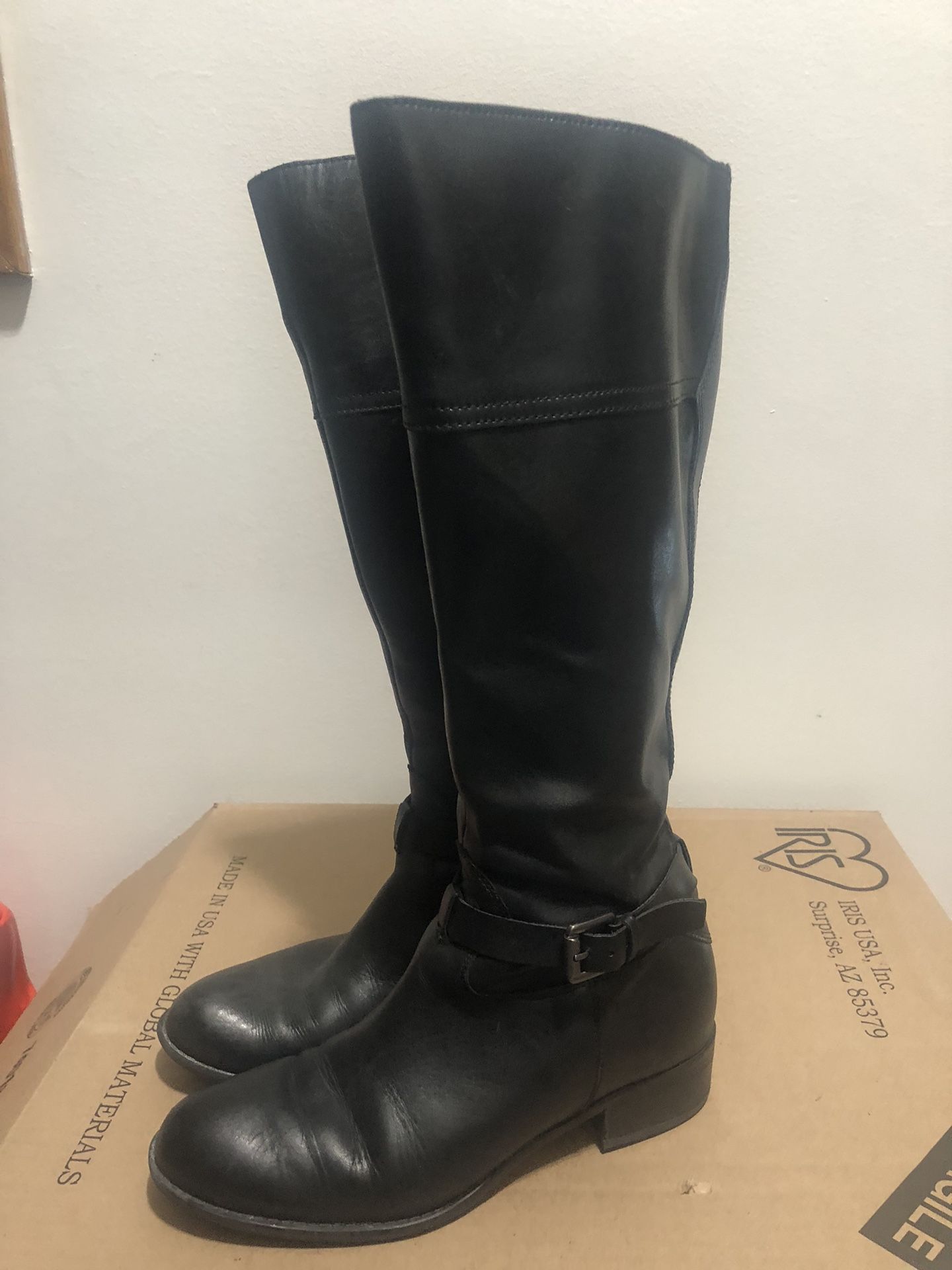 Franco Sarto L-Corda Black Leather Knee High Ridding Boots Size 8M