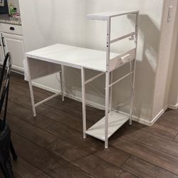 White Desk With Ac Outlet And USB Hookup