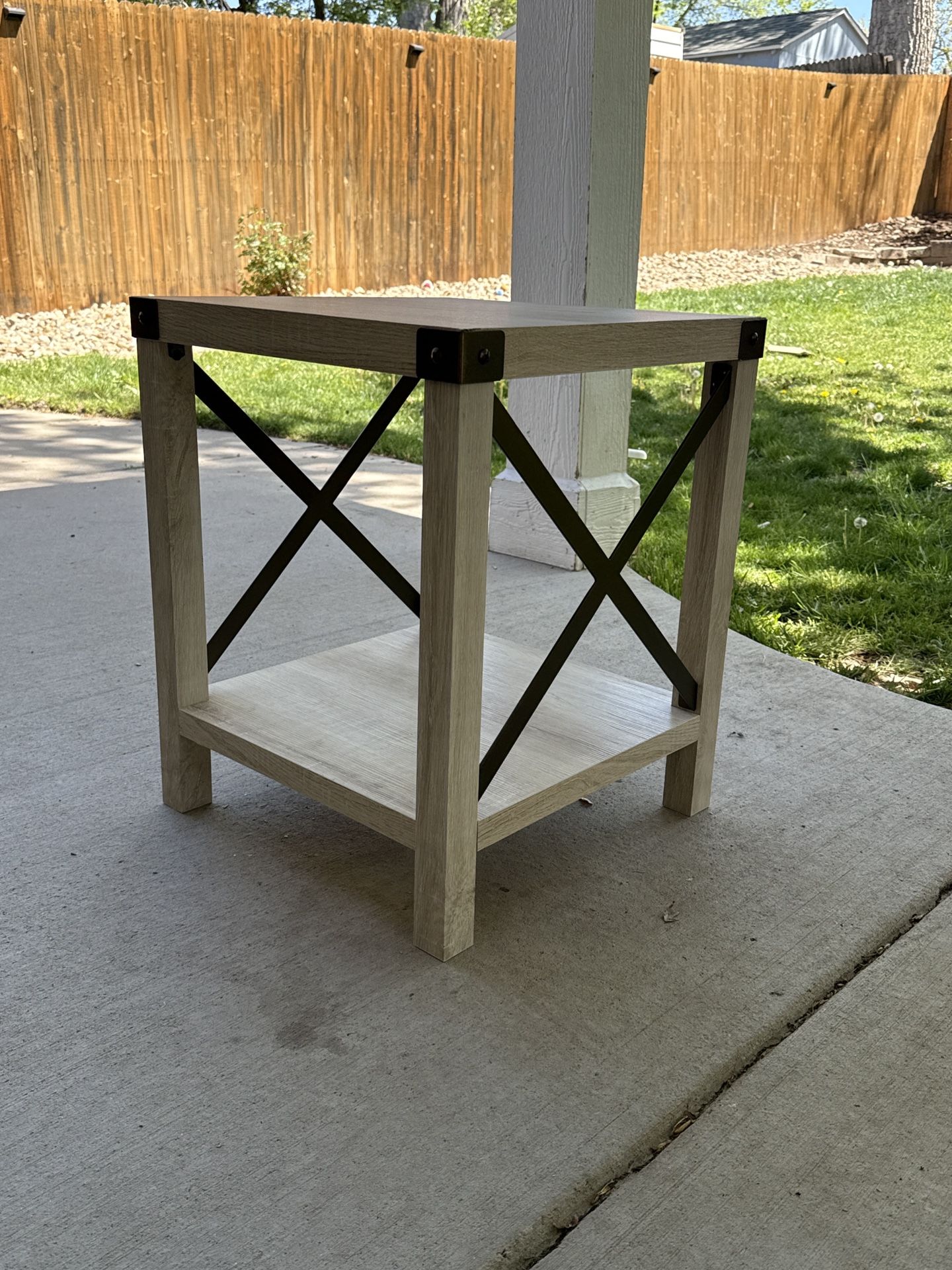Walker Edison Sedalia Modern White Oak Farmhouse Metal X Side Table