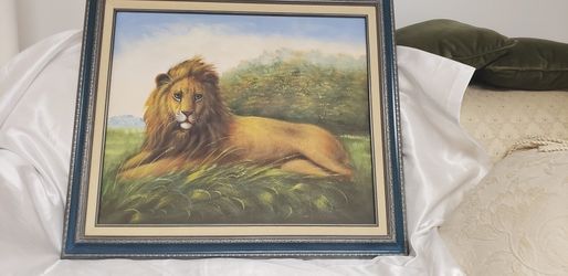Vintage Lion Oil Painting