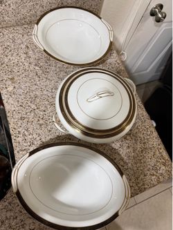 Vintage 3-Piece Porcelain Serving Set with Gold Trim