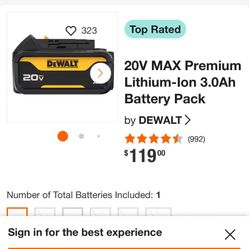 Brand New Dewalt 20v 3ah Battery, $80!