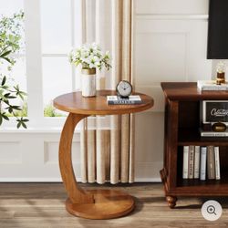 F1829. Set Of 2 Shaped End Table, Round Solid Wood Side Table For Living Room