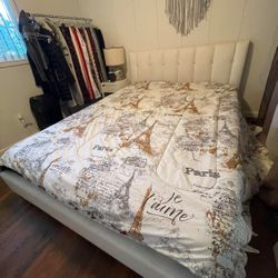 Queen Bed frame White Leather .Mattress not included