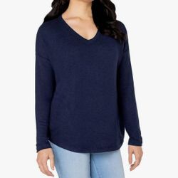 Women's Relaxed Fit V-neck Long-sleeveTop NWT Soft & Stretchy