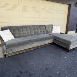 Gray Mid-Century Modern Sectional Couch Sofa