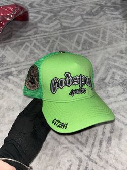 Green godspeed trucker cap with embroidered