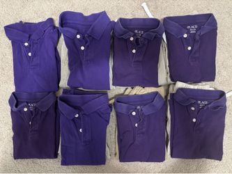 Used Rocketship uniform 6 pairs Children’s Place purple polo shirt khaki pants size 7, with extra