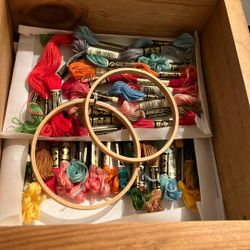 74 Ct Assorted color, Cross-stitch threads with two rings and storage box.