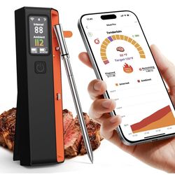 🔥Brand new🔥 Wireless Bluetooth Smart Meat Thermometer with WiFi - High Accuracy ±0.5°F, Smart Base, 1 Probe with 6 Sensors, NIST Certified Accuracy,