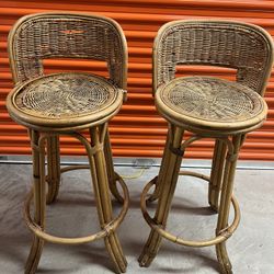 Wicker and Cane Swivel Barstools 