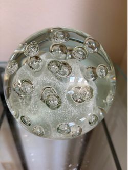 Large 5” vintage clear controlled bubble glass paperweight Art glass orb